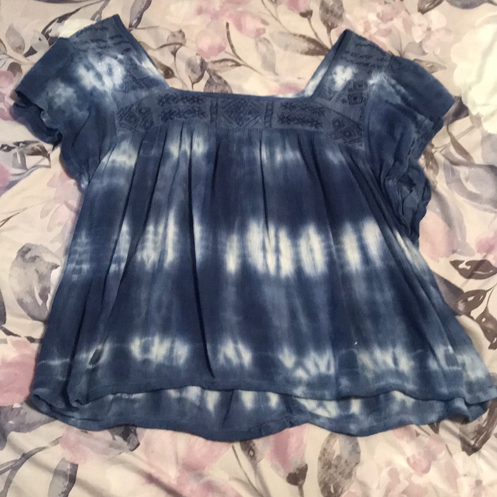 Blue and white tie dye blouse